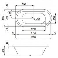 Laufen SOLUTIONS vana akrylátová 1900x900x480 mm, bílá   H2255100000001